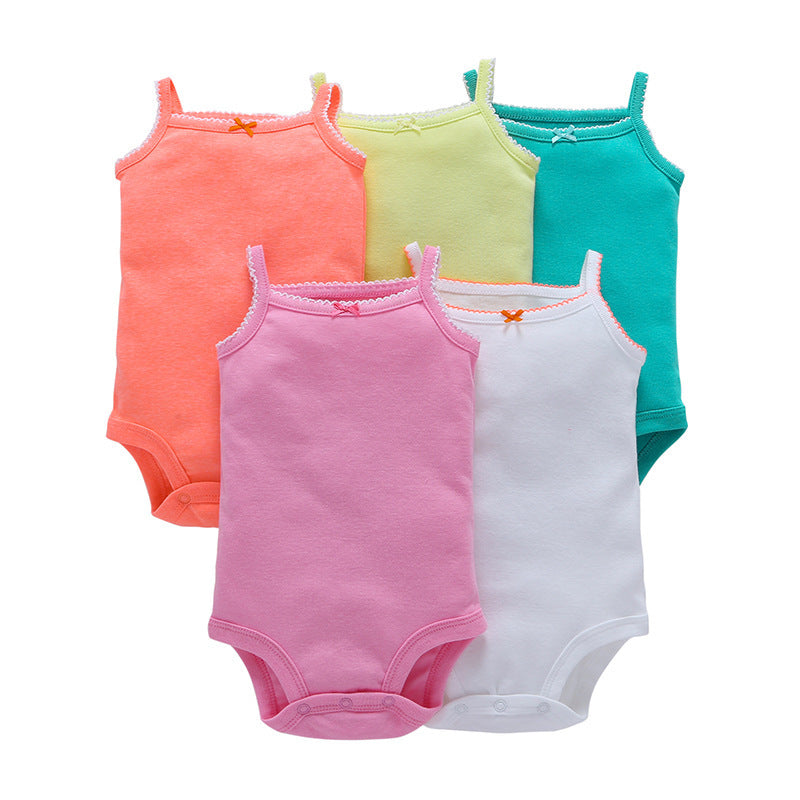 Dropshipping summer infant & toddler short-sleeve mixed color romper, triangle short-sleeve bodysuit, 5-piece set
