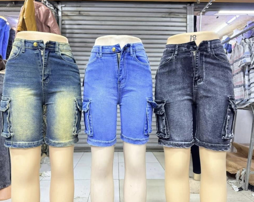 Women cargo denim shortswomenworkwearflap pocket pantsdenim shortsjeans wholesale