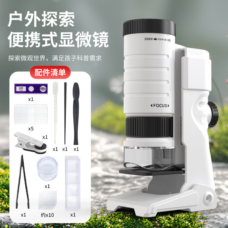 Kids' portable handheld microscope toy with stand - high-definition outdoor science experiment equipment for elementary and middle school students