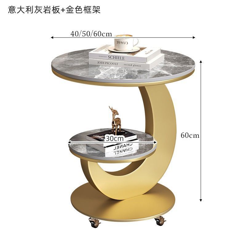Sofa side table small coffee table living room modern italianaccessible luxury slate double layer round table corner table creative side table new arrival