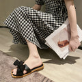 Influencer-approved, new square-toe, fairy-style bow sandals for women. perfect for summer wear, these wedge-heeled, fashionable, versatile, flat, and non-slip slides are a must-have
