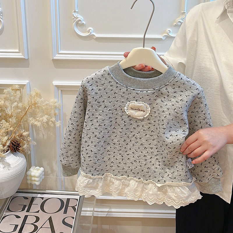 Girls' fall/winter new collection: fleece-lined base layer top, baby girl's early autumn outerwear sweatshirt, kids' autumn top, trendy children's clothing