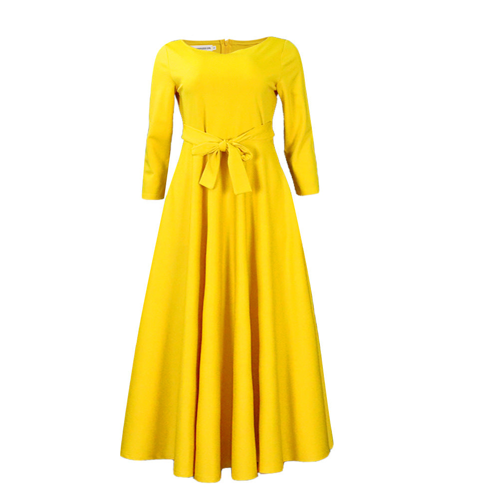 D3171 cross-border women's clothing  spring/summer new fashion elegant tie-up african plus size maxi dress export dress