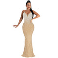 C5852   fashion women's hotfix rhinestone nightclub sexy sleeveless maxi dress