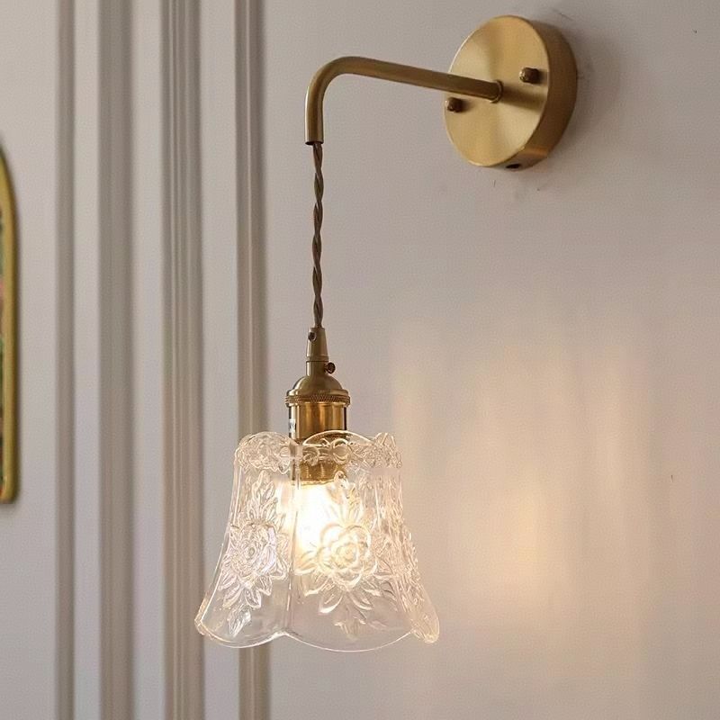 Japanese retro brass glass wall lamp - modern nordic style bedside wall sconce - minimalist bathroom vanity mirror light