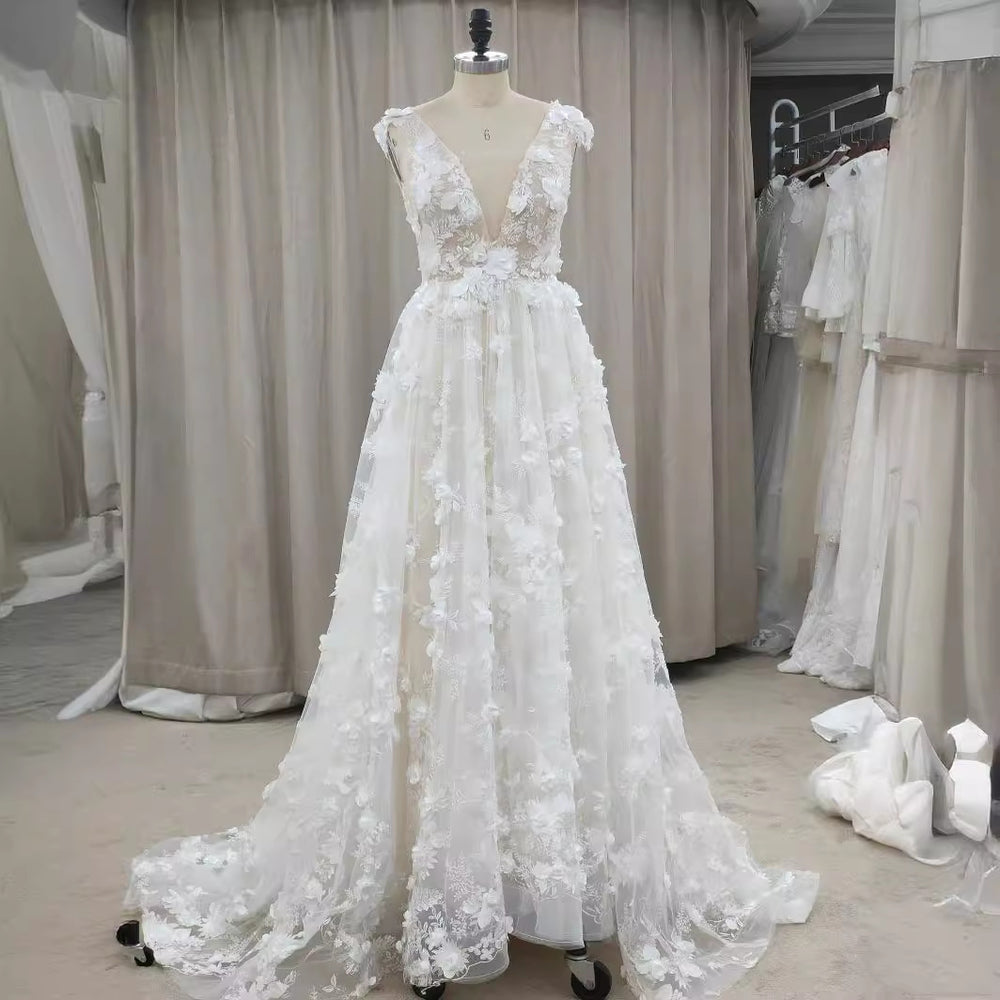 spring new arrivals: women's cross-border fashion -  us & europe style lace dress, deep v wedding gown, maxi skirt