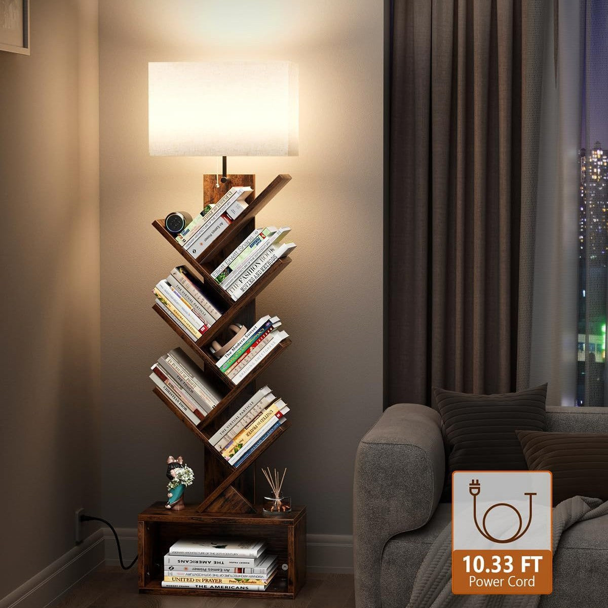 Wooden bookshelf Creative tree-shaped floor-to-ceiling shelf Household living room storage rack Corner bookcase Children's storage cabinet