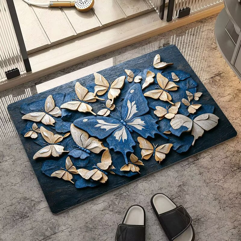 stereo butterfly soft diatom mud kitchen floor mat bathroom door absorbent quick-drying mat non-slip mat bathroom carpet