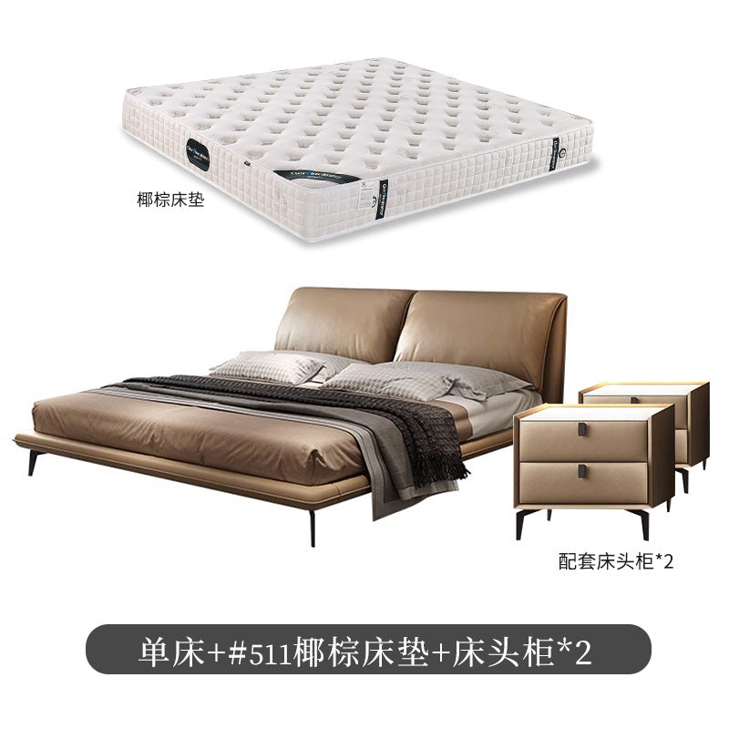 Italian light luxury modern casual small elephant ear bed master bedroom fabric double bed genuine leather wedding bed soft bag bed wholesale