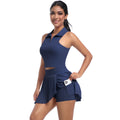 New arrival cross-border pure color lapel vest breathable fake two-piece pleated skirt suit sports running fitness yoga clothes