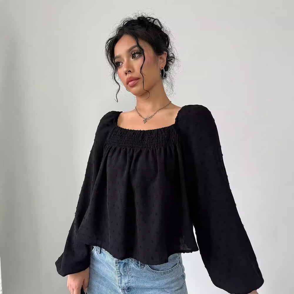 In-stock - 73072#  cross-border fashion women's solid color casual versatile vacation shirt