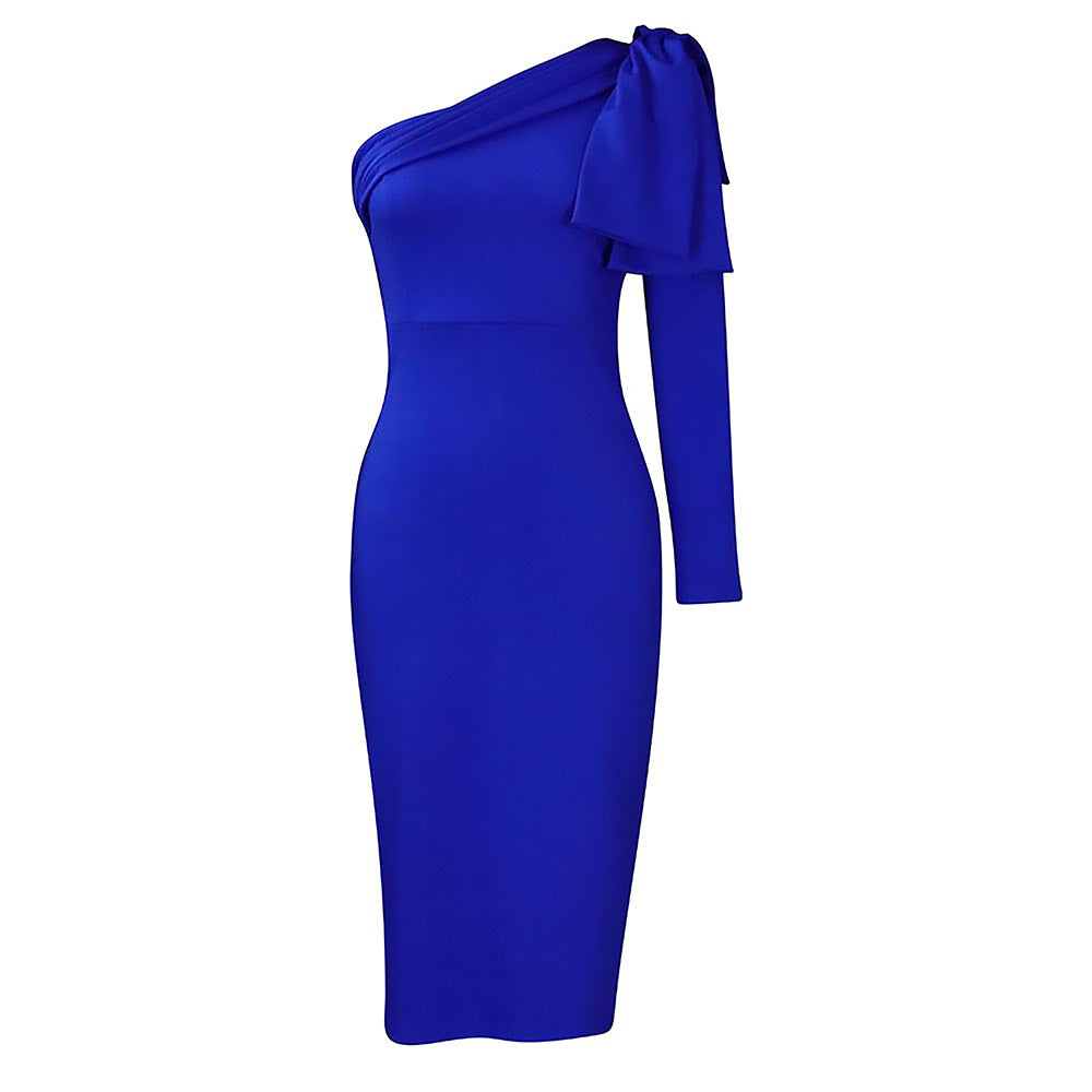 D318 european and american women's clothing independent station  fall and winternew arrivalfashionelegant silm slanted shoulder sexyexportdress
