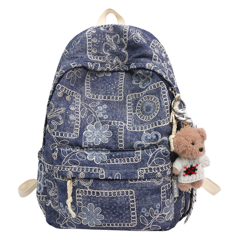 New large-capacity leisure student schoolbag, junior high school student versatile fashion travel denim backpack
