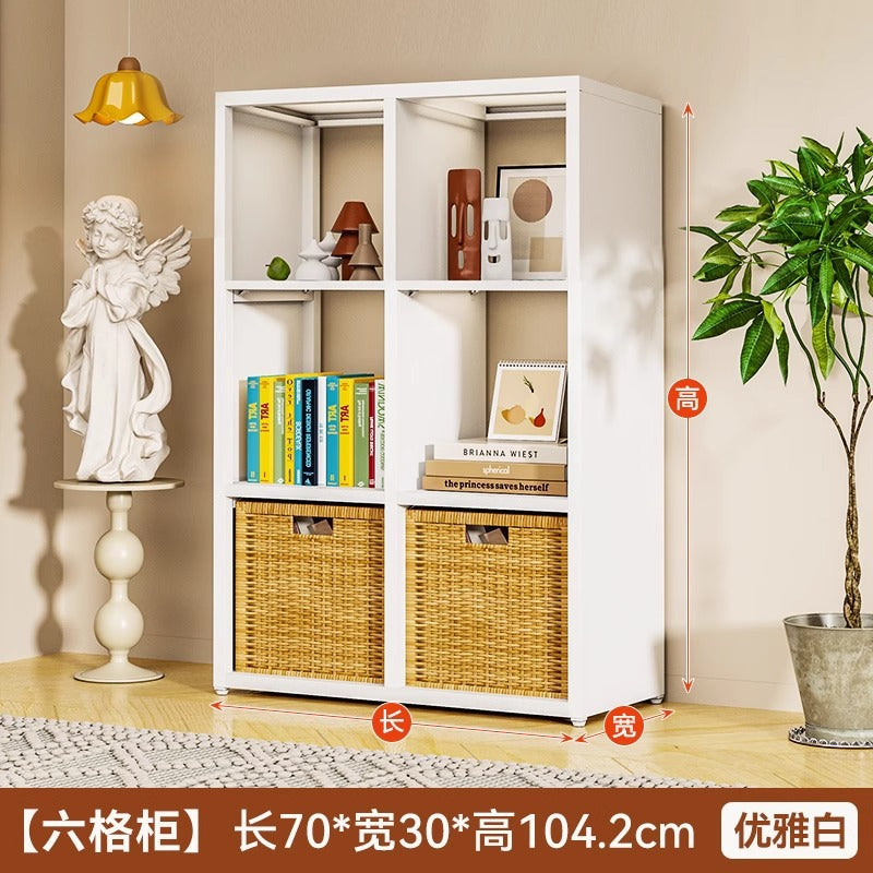 Freestanding steel bookcase for home use - modular grid design, wall-mounted or freestanding, multi-tier bookshelf, children's iron art storage rack