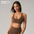 European and american style women's yoga outfit set: push-up sports bra with beautiful back design, barely-there feel, high-waisted peach lift leggings, two-piece set