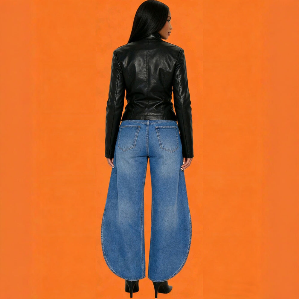 Fashion cross-border new high waist wide leg jeans  foreign trade women's street washed slit scimitar pants