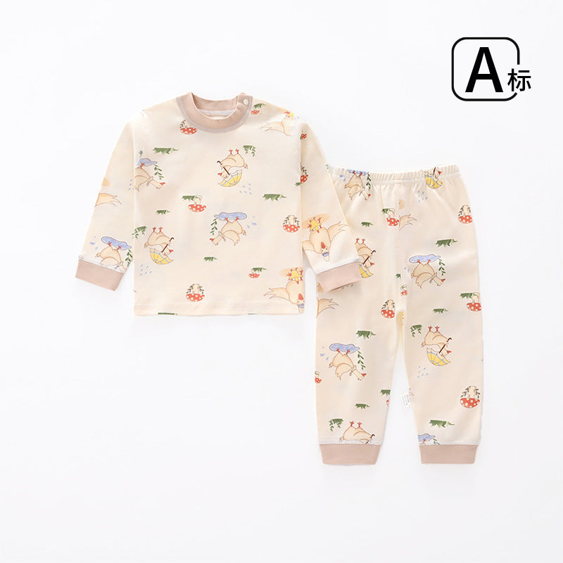 Baby long-sleeved underwear set, infant cotton pajamas, boys' and girls' pure cotton underwear set, close-fitting spring and autumn home wear