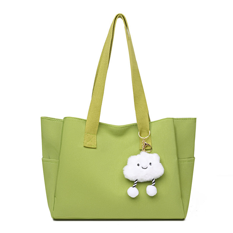 2025 new large capacity women's shoulder bag fashionable versatile tote bag simple solid color canvas bag
