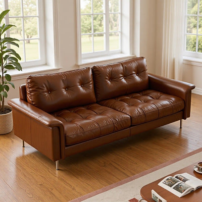 Double french straight leather sofa scandinavianretrofor home living room brown nebula longjiang sofa small apartment