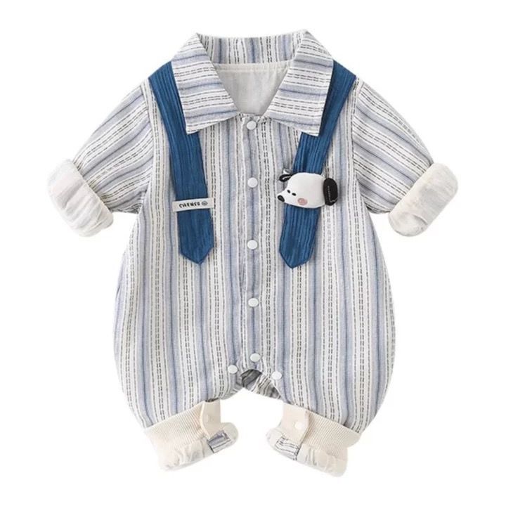 Spring autum baby khaki stripesk-style infant baby spring clothes long sleeves onesie rompers outing clothes
