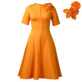 D586  european and american women's clothing  new short-sleeve solid color crew neck elegant african style export dress