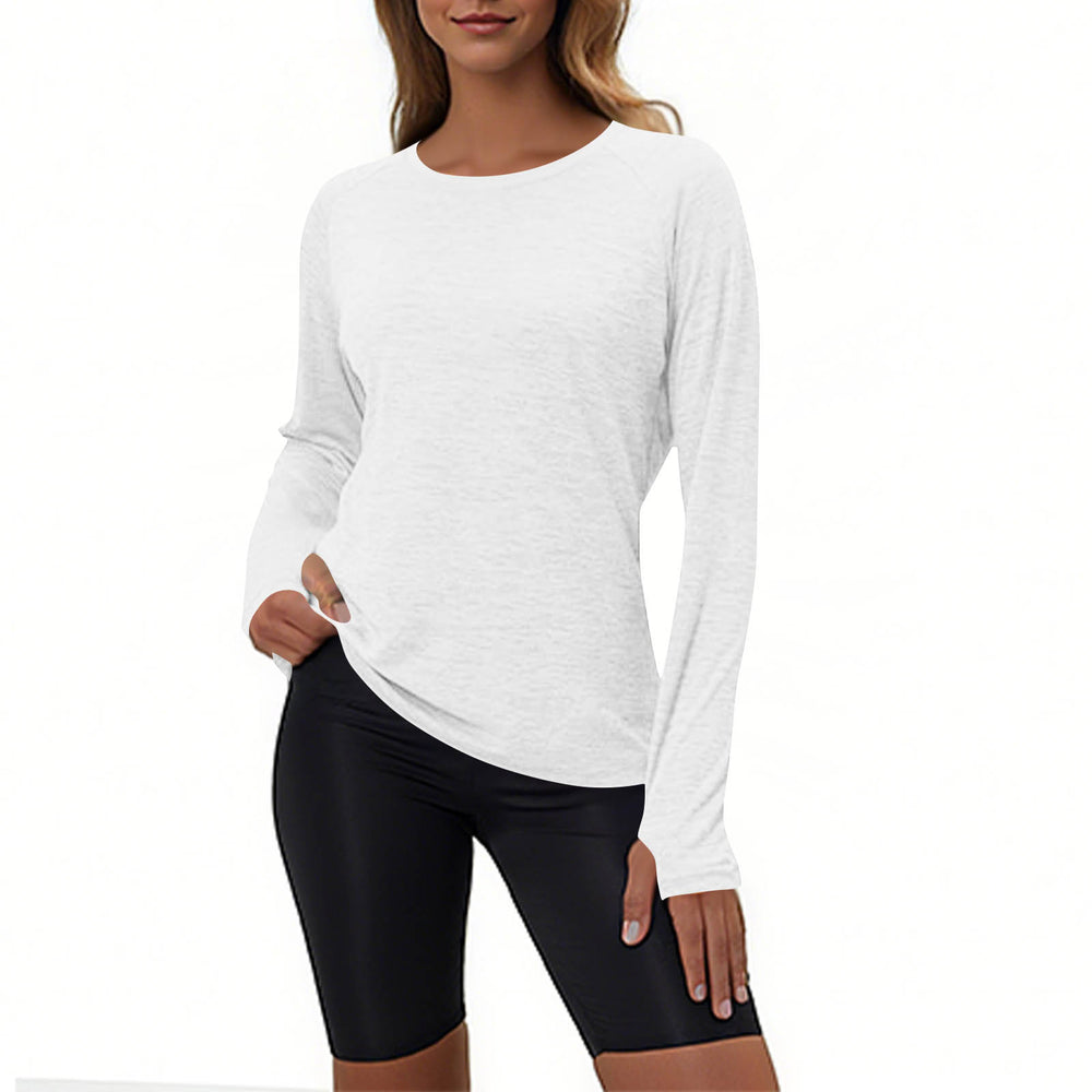 cross-border round neck finger sleeve yoga long sleeve training running sports top t-shirt for women