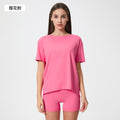 Spring/summer new collection: brushed, barely-there feel yoga short sleeve top. stylish and versatile for everyday wear, breathable, minimalist, and relaxed fit. yoga top ds079