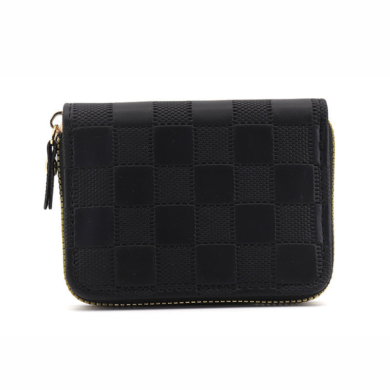 Plaid card bag, new  men and women's high-end sense, large-capacity document storage, casual card holder, zipper, change bag.