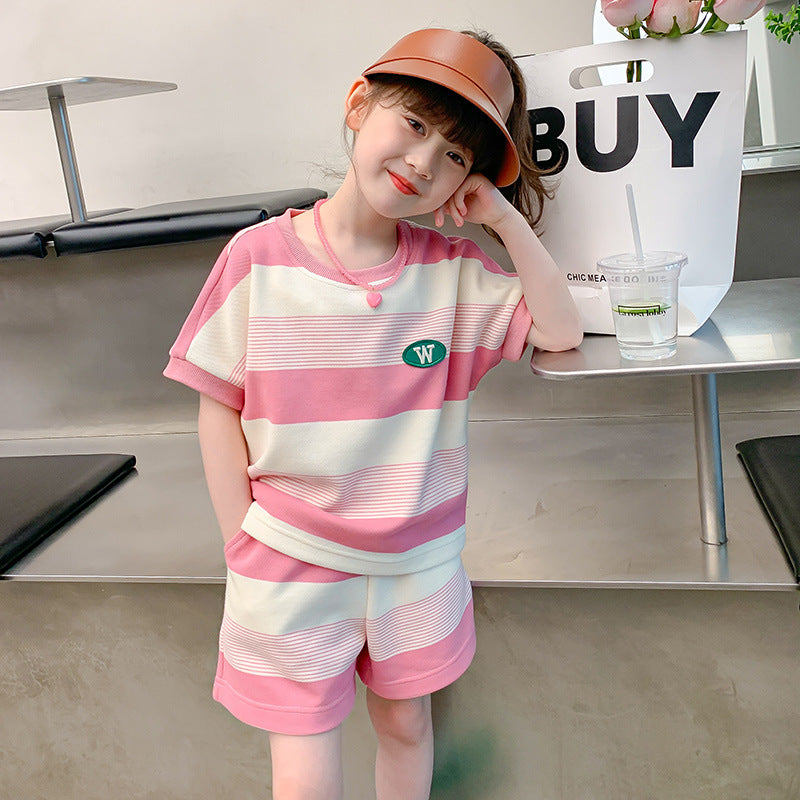 Girls' short-sleeve t-shirt set - summer  new collection - girls' summer clothing - kids' summer outfits - girls' summer apparel (big girls)
