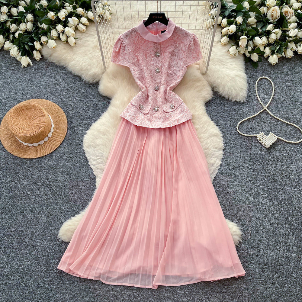 Elegant chic: women's high-waisted pleated maxi dress - slim fit, slimming, and perfect for work
