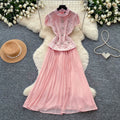 Elegant chic: women's high-waisted pleated maxi dress - slim fit, slimming, and perfect for work