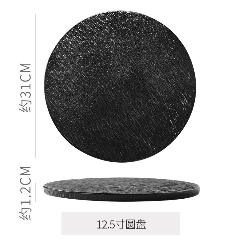 Embossed rock texture flat plate - creative & unique ceramic dinner plate for restaurants & hotels - high-style serving dish
