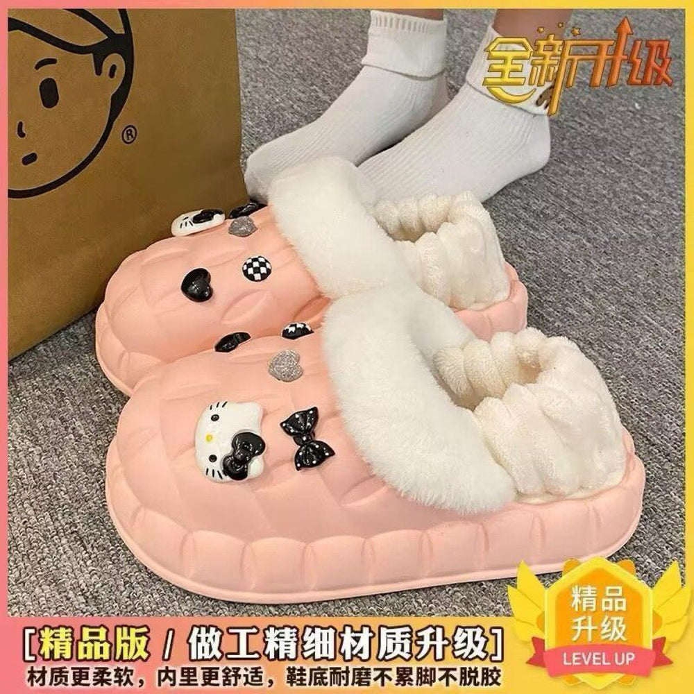 2025 women's winter slippers: cute cartoon design, thick sole, fleece lined, non-slip, wear-resistant, warm, detachable waterproof cotton shoes