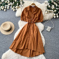 Commuting style polo collar short-sleeved shirt dress women's summersense of design waist slimming look a-line skirt summer
