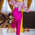 Q070 autumn/winter african women's loose plus size casual printed long sleeve shirt and wide leg pants two-piece set (cross-border)