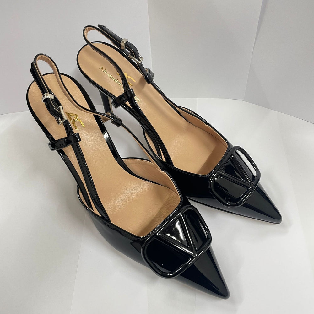 2026 summer new french pointed-toe nude stiletto heel sandals - sexy patent leather women's v-band heels
