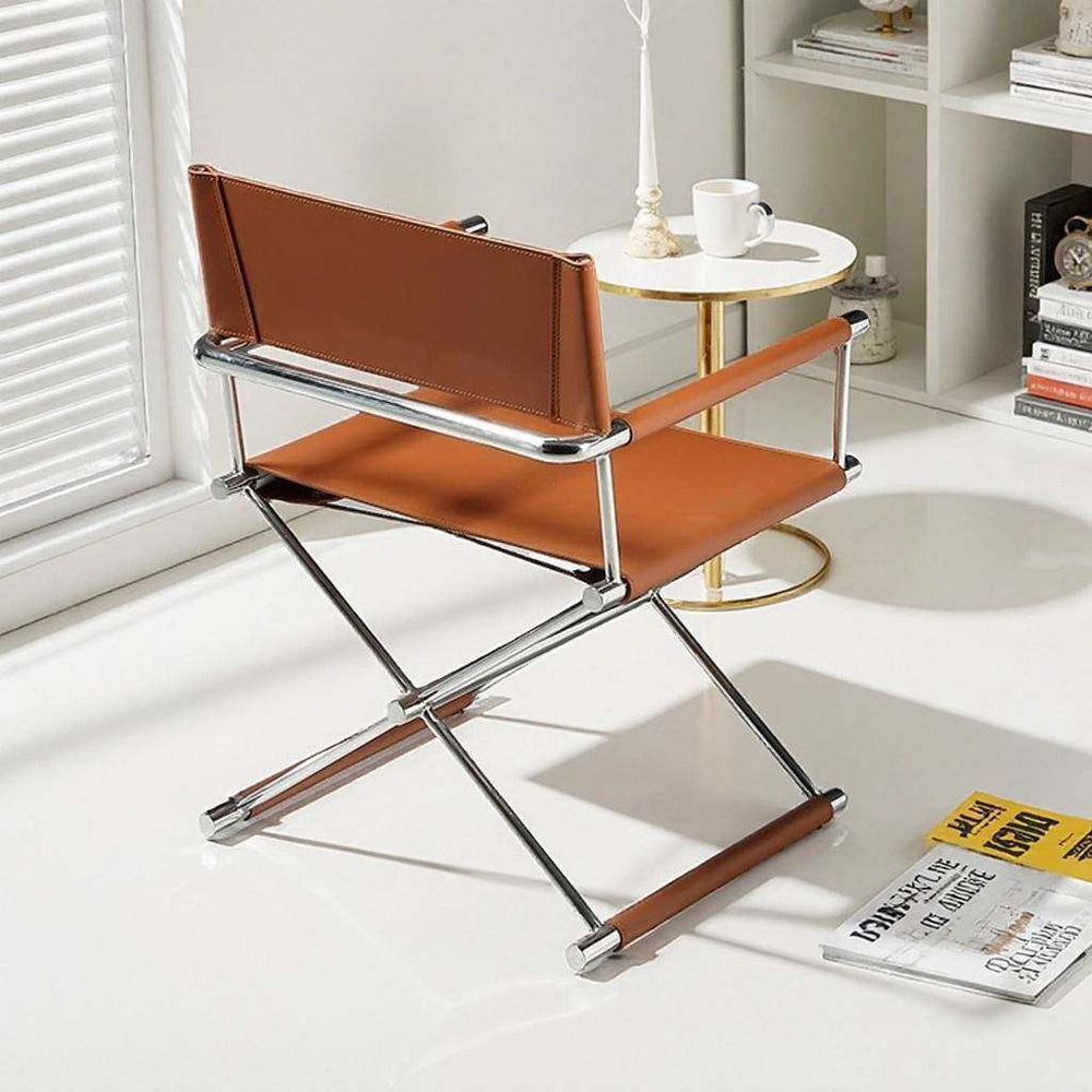 Vasily chair - vintage-inspired designer white stainless steel saddle leather folding leisure sofa chair/dining chair