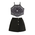 girls' summer outfit: paisley print cami top with black shorts skirt - two-piece set for summer baby girls and children