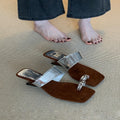 2026 new summer niche square-toe thong sandals with skirt, french wedge heel, slip-on mules, women's outdoor shoes
