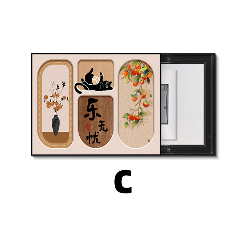 Medieval style, peace and joy, persimmon meter box decorative painting, no punching, distribution box push-pull cover ugly, electric switch box hanging painting