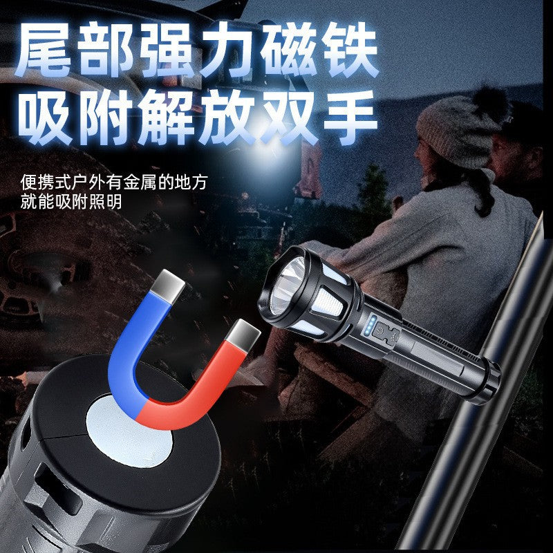 Cross-border new strong light flashlight USB charging long battery life power display outdoor searchlight magnetic auto repair light