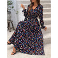 &  autumn hot-selling women's printed v-neck long sleeve maxi dress - stylish and versatile