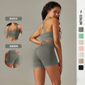 European and american cross-border seamless solid color criss-cross back sports bra yoga set running fitness shorts two-piece outfit