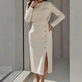cross-border e-commerce european and american women's clothing: new summer collection - solid color button-down slit round neck bodycon maxi dress