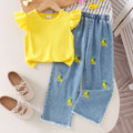 Kids clothing cross-border exclusive iexport fashion children's clothing new arrival children's flying sleeve t-shirt + blue pants