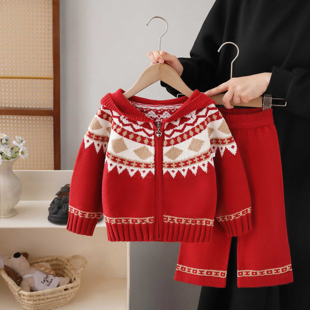 Kidssweater fair island sweater christmas wear sweateroutwear women's fall and winterloose lazy cardigan hooded suit