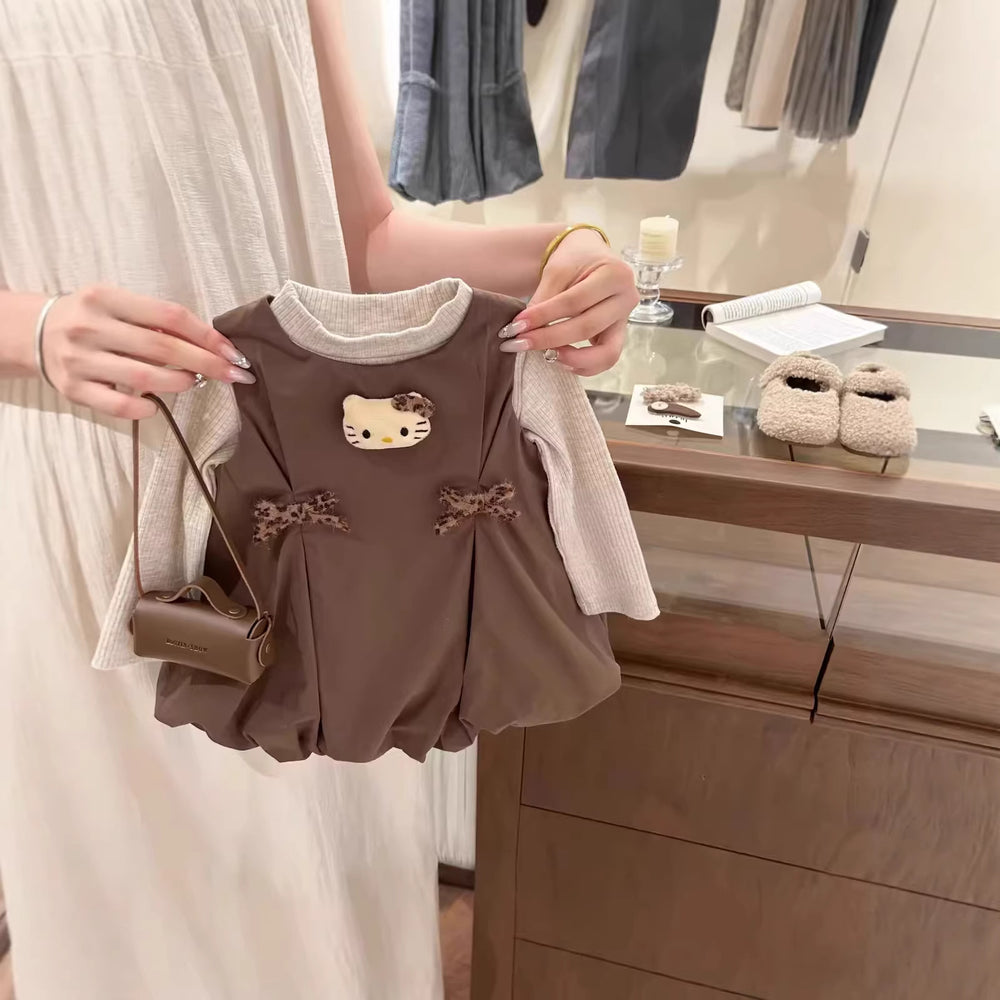 [on behalf of delivery] baby girl maillard color series suit  new spring and autum kidsren's stereo cat vest