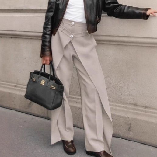 French design high waist wide leg pants trousers 2025 autumn new splicing loose and thin casual trousers women's clothing