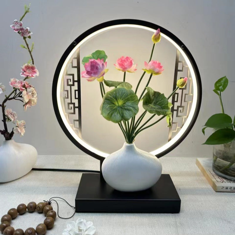 New chinoiserie table lamp bedroom bedside lamp zen ornaments wedding girl lotus creative gift home remote control lotus