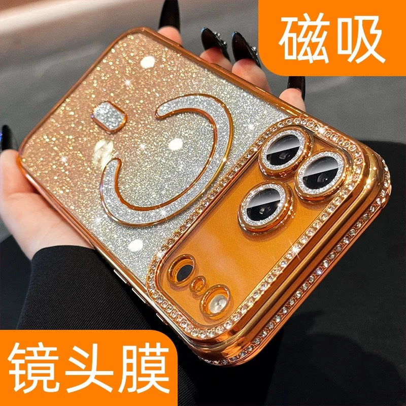 Luxury rhinestone-embellished glitter magnetic case for iphone 17 pro max - premium apple 16 cover